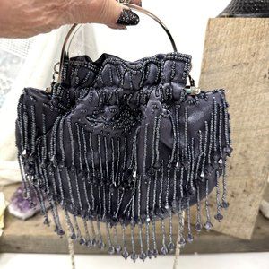Beaded Satin Evening Bag With Chain & Handle By Bijoux Terner